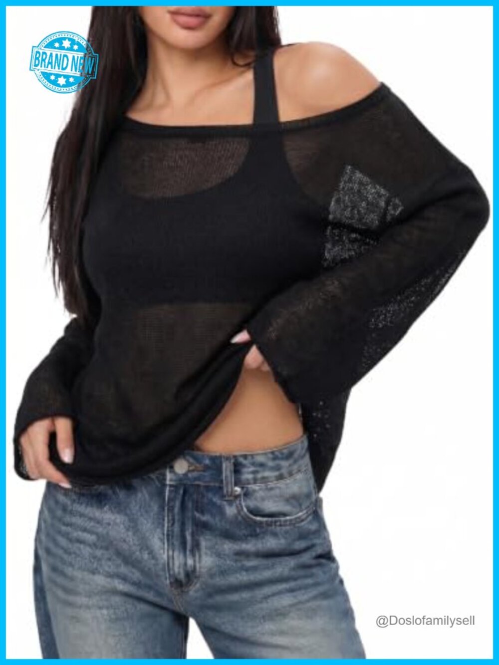 100% Acrylic Sheer Off Shoulder Crochet Sweater